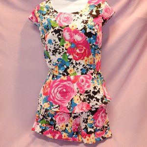 NY & Co. 2 Piece Bundle Floral Print Shorts and Peplum Top Size M 6